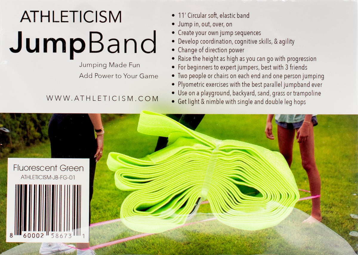 Fun is an understatement! The ATHLETICISM Jump Band is similar to the Chinese Jump Rope. It is a soft, durable, elastic band, while others are rubber. It can be used for all ages. It is best used with two friends with the band around their legs as the third person jumps. 