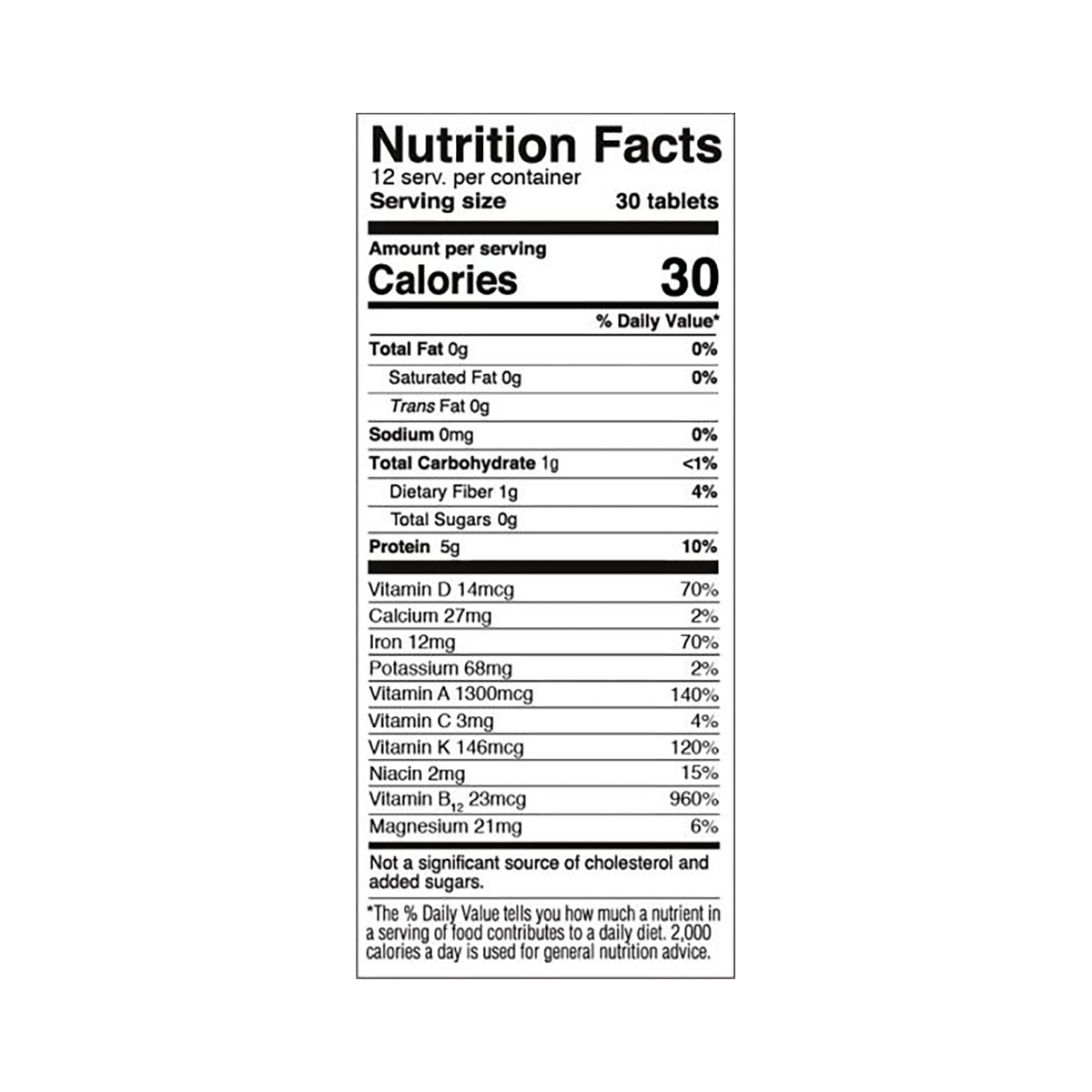 RECOVERYbits® Chlorella nutrition facts
